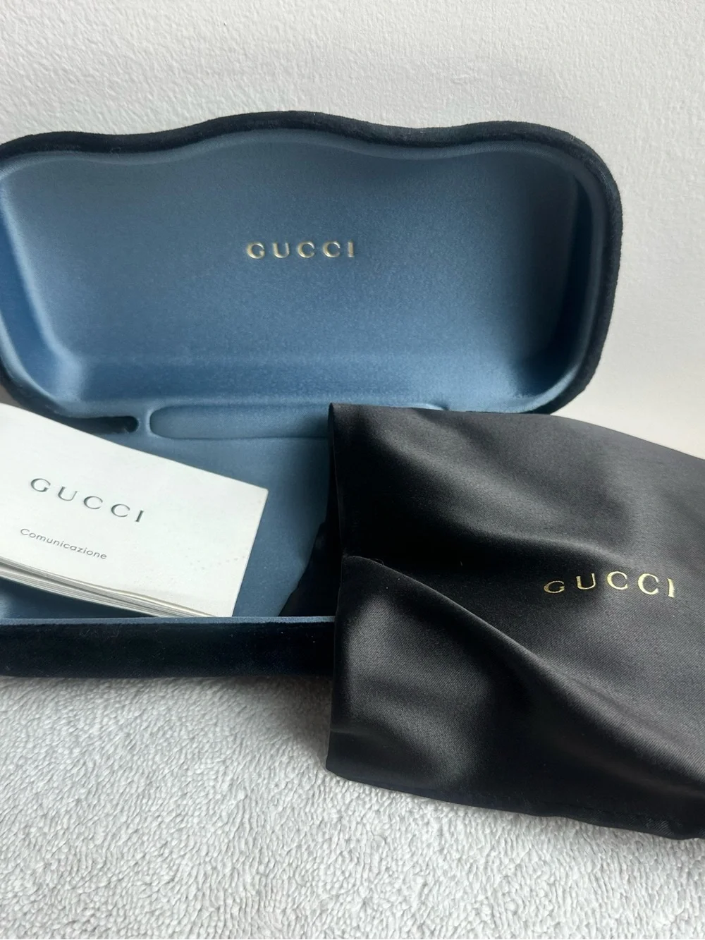 Gucci Black Velvet Eyewear Case with Drawstring Pouch